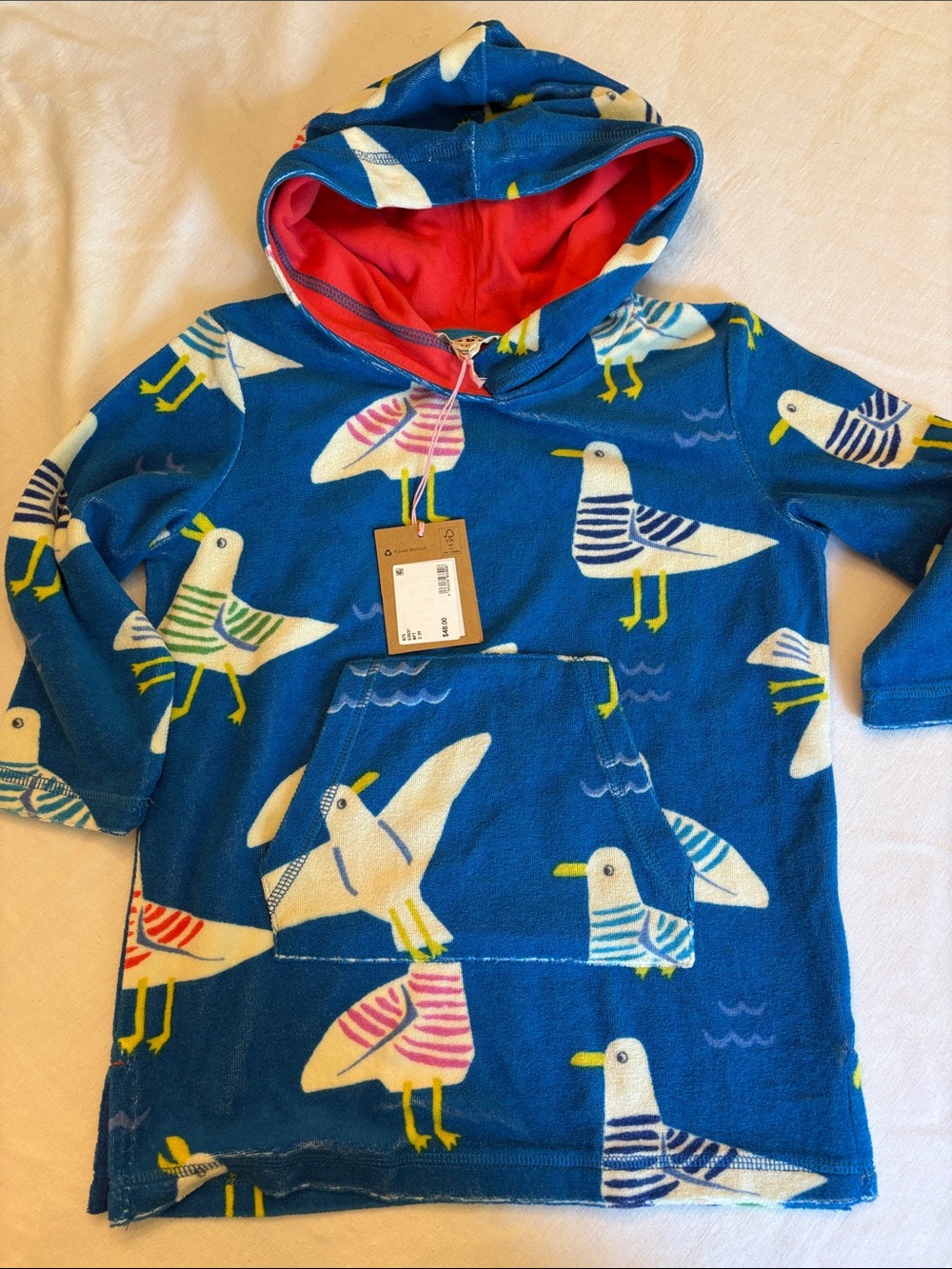 Mini Boden Blue Seagull Toweling Hoodie size 2-3